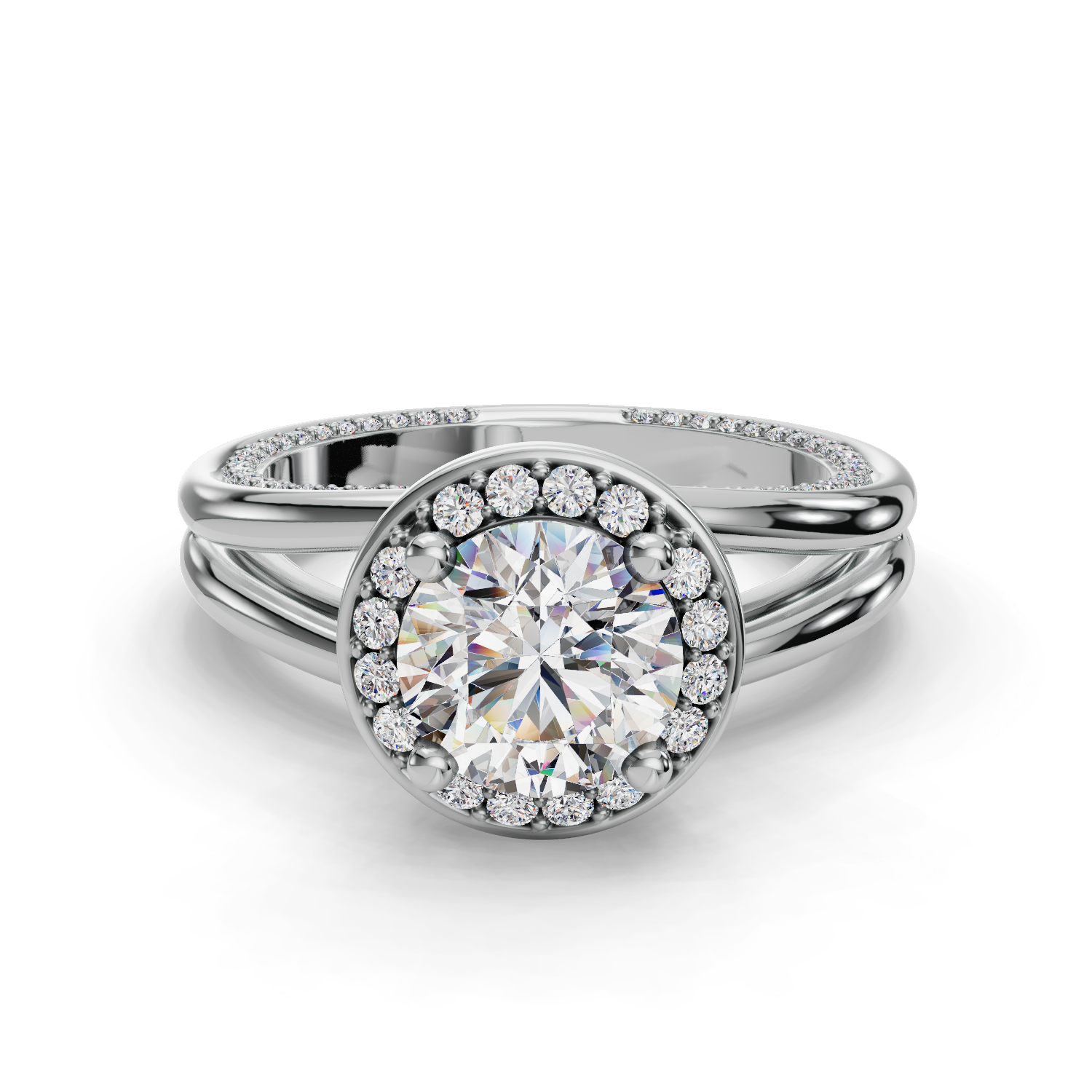 Crowned Pearl Halo Engagement Ring